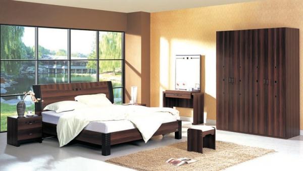 MDF+Paper Home Furniture,Panel Bedroom Set,Wood Bed and Wardrobe,Nightstand