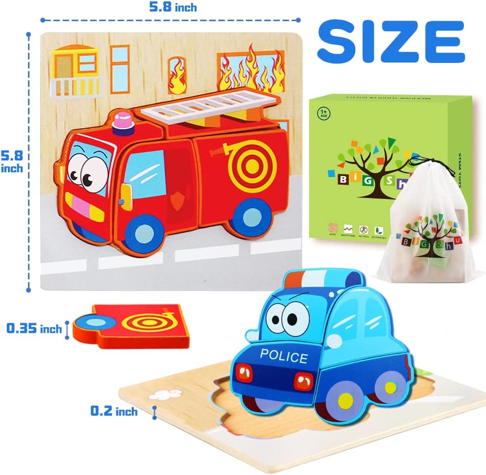 Unisex 6 Packs Vehicle Shape Jigsaw Puzzles for Toddlers 1-3 Infant Educational Gifts