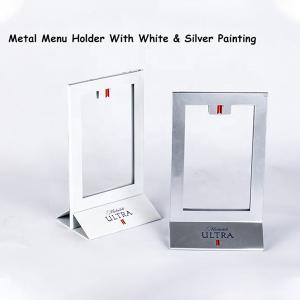 China Desktop Stainless Steel Bar Display Stand Metal Table Menu Sign Holder For Restaurant And Shops factory