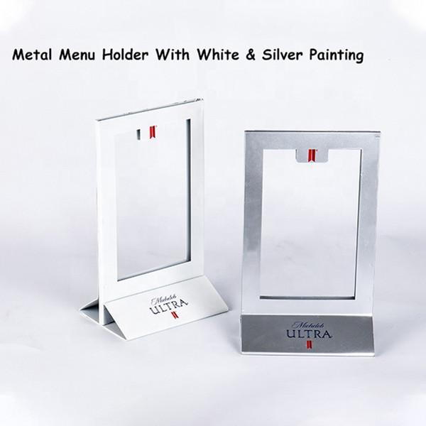Desktop Stainless Steel Bar Display Stand Metal Table Menu Sign Holder For