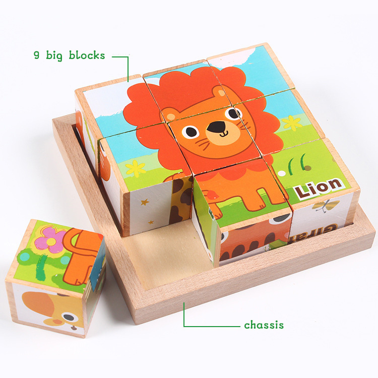 3D Wooden Building Blocks Educational Six Sided Cubes For Children