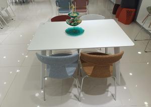 China Covered Fabric PU Dining Chairs Backrest Cushion 50cm Metal Leg factory