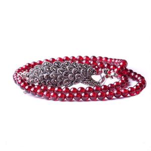 China 4mm Round Genuine Garnet Beads 925 Silver Marcasite Charm Bracelet 20 inches (B120701) factory