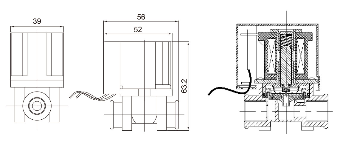 Main Dimension of RO Solenoid Water Valve: