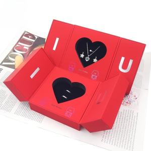 China 2024 Custom Valentine's Day Gift Packaging Jewelry Red Heart Folding Paper Box Customized Logo factory