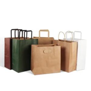 China Sustainable Custom Color Food Takeaway Packaging Kraft Paper Bag with Handle 16x6x12inches factory