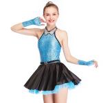 Fancy Girls Jazz Dance Dress Spandex Fabric Bodice With Rhinestones Chocker