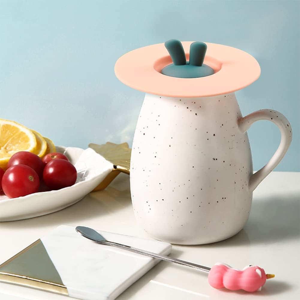 Silicone Cup Lids Food Grade Rabbit Ear Silicone Cup Cover Anti-Dust Airtight Seal Mugs Tea Cups Hot Cup Lid Coffee Cup