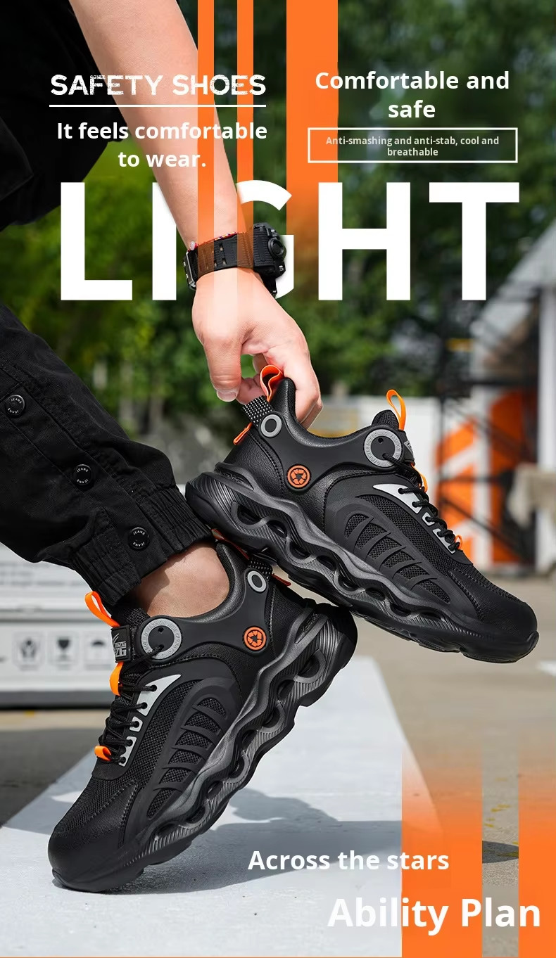 TPU Flying Knit Work Shoes With EVA Sole For Industrial Safety Kevlar Mid Sole Steel Toe Anti-stab And Anti-smash