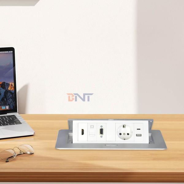 Aluminum Alloy Pop-up Tabletop Power Socket EU power socket with Modular