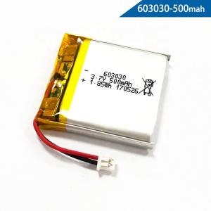 China IEC62133 3.7 Volt 500mAh 603030 Lithium Polymer Battery Pack factory