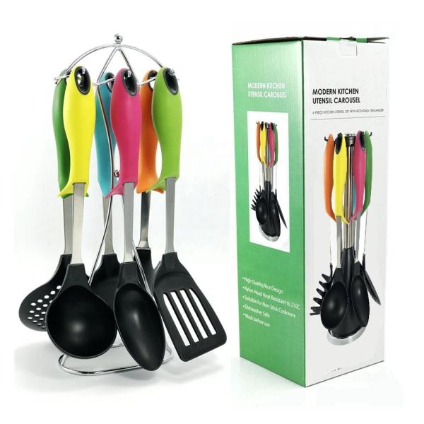Sustainable Rotating Stand Kitchen Gadgets Nylon Kitchen Utensils Set with