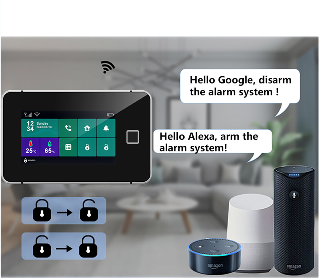 Wi-Fi GSM Alarm System 433MHz Home Burglar Alarm with TFT Touch Keyboard Fingerprint Arming Temperature Humidity Display
