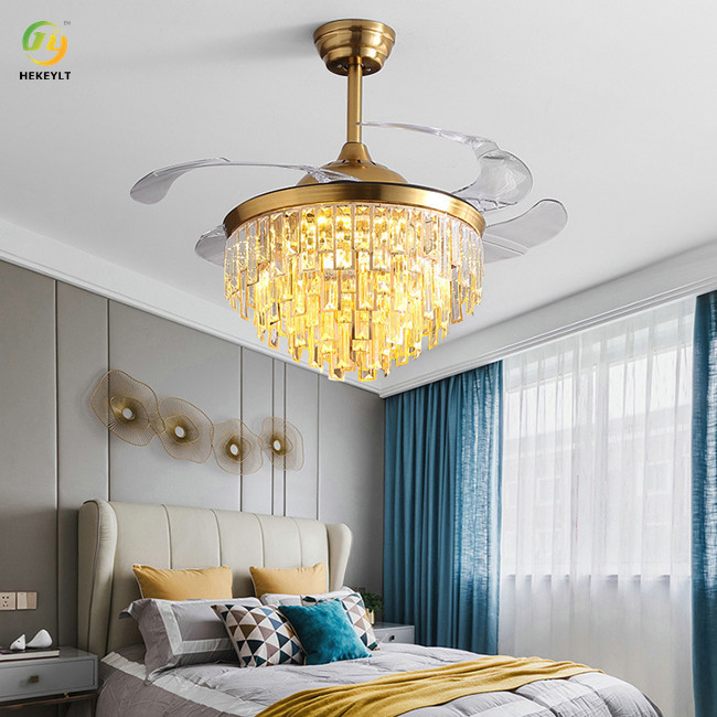 Invisible Crystal LED Ceiling Fan Light Variable Frequency For Home Living Room Bedroom