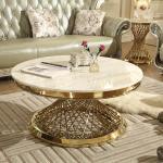 Qiancheng Marble Top Coffee Table Dia 90x50cm High Gloss Round Coffee Table