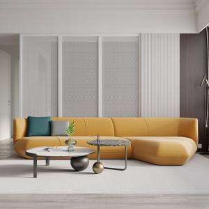 China Technology Leather L Shaped Living Room Sofa Birch Legs Yellow factory