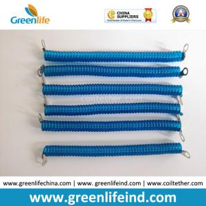 China Smart Metal Eyelets on Both Ends Flexible Safety Line Coiled Tooling Lanyards in Blue Color factory