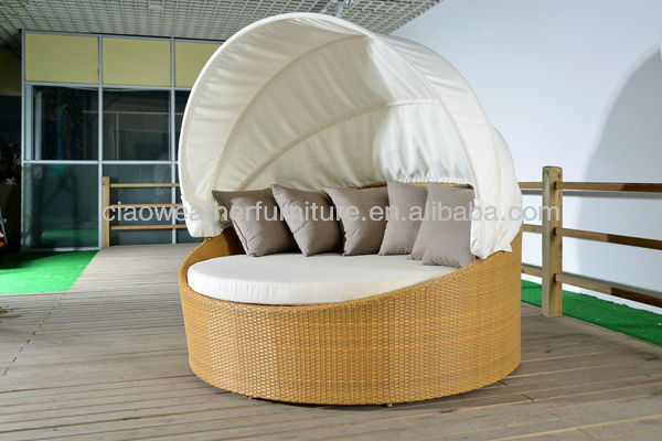 Outdoor Garden Rattan Woven Round Bed with Canopy NO Foldable 2-3 Years Rattan