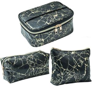China 3 Packs Marble PU Cosmetic And Toiletry Bags For Women factory