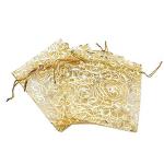 Yellow Mesh Jewelry Bags , Drawstring Jewelry Pouch Gold Silk Screen Printing