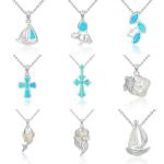 Custom S925 Sterling Blue Opal Necklace Silver Pendant Jewellery