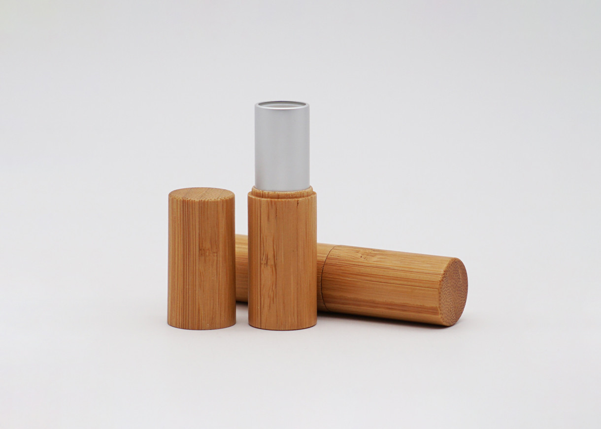 Cylinder Inner Aluminum Bamboo Outside Empty Lipstick Tube With Press Pop Cap