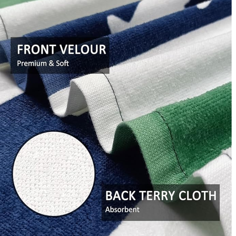 Premium Cotton Velour Beach Towel with Striped Design for Absorbent Softness and