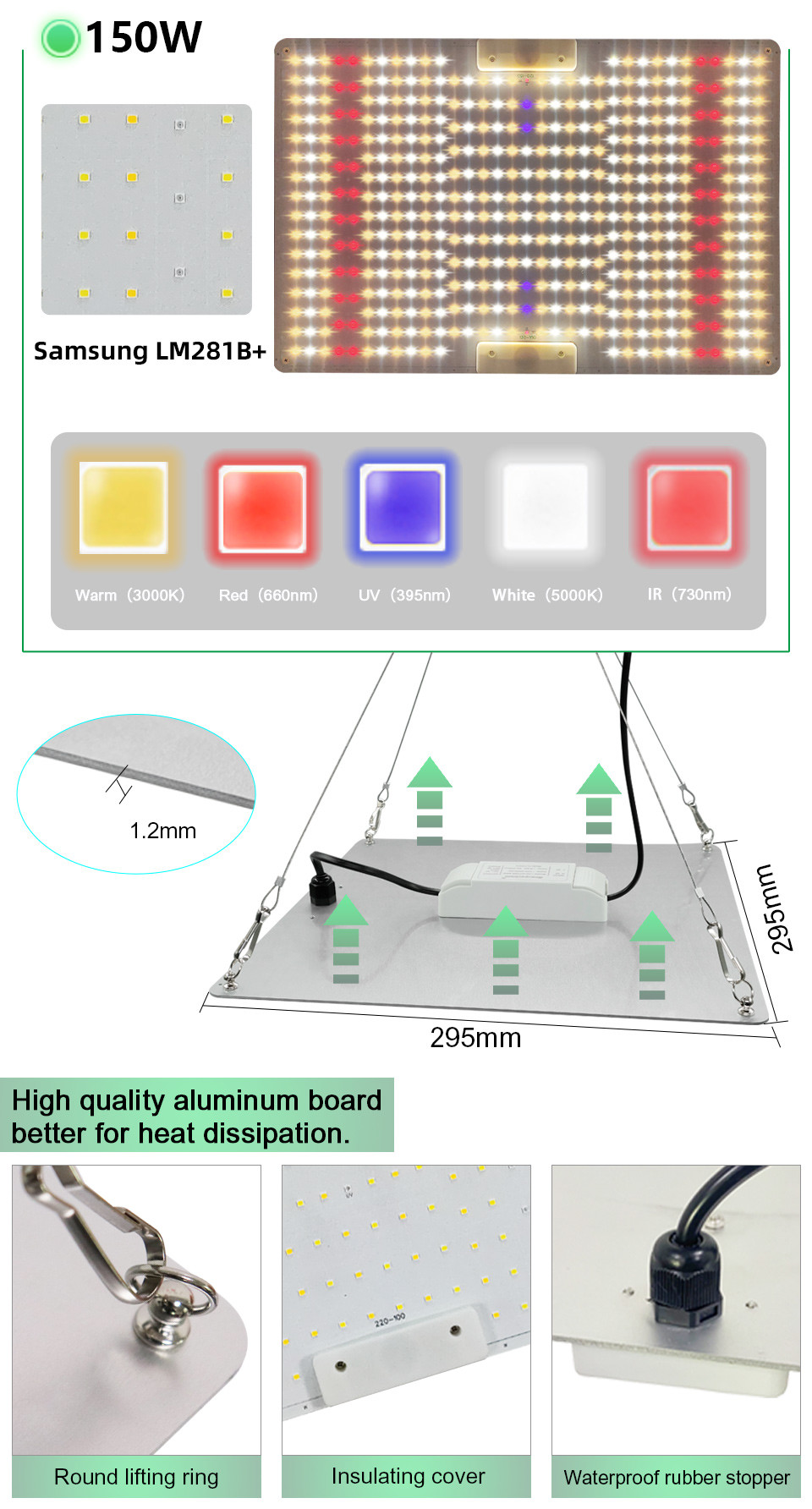 LED Grow Light Full Spectrum Samsung LM281B 65W Grow Lights for Plants Flowers Hydroponic Indoor Grow Tent Phyto Lamp