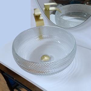 China Clear Glass Vessel Basins Crystal Round Artistic 10 Inch Vessel Sink Countertop factory