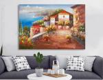 Mediterranean Sea Oil Painting Impression Coastline Landscape Painting for Decor