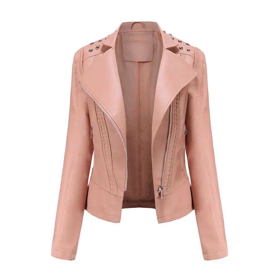 Women&prime;s Rivet Faux Leather PU Jacket, Studded Rivet Punk Biker Moto Fashion Jacket Coat with Long Sleeve