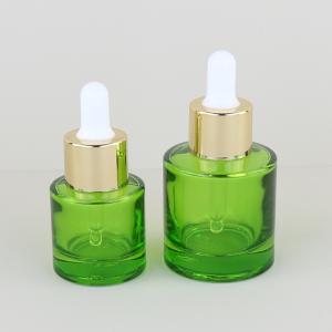 China Eco Friendly Cosmetic Packaging 15ml30ml 50ml 1 oz 1.5oz Green Serum Essential Oil Bottomed Glass Dropper Bottle with Golden Cap factory
