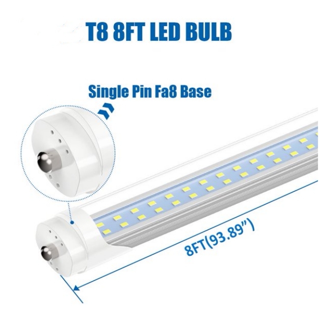 T8 8FT LED Light Tube Single Pin FA8 Base,Daylight White 5000K Frosted Cover 45W