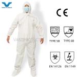 Breathable 55GSM Durable Type5 6 Industrial Microporous Hooded Protective