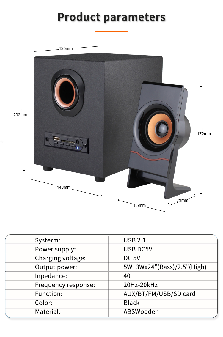 Desktop Wooden PC Speaker USB 2.1 Channel with Blue Tooth Audio and USB Connection