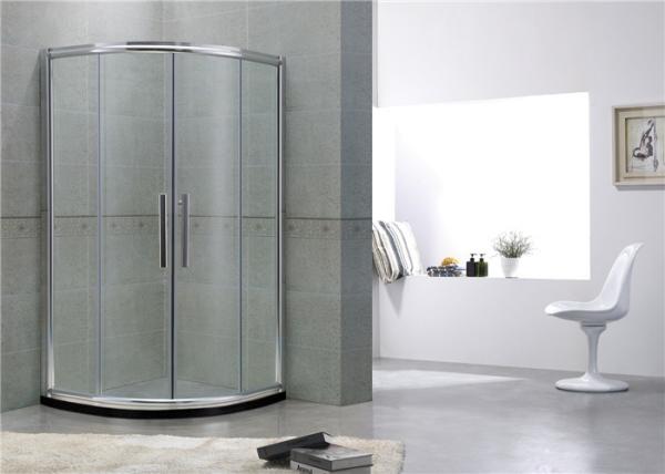 Bright Silver Curve Shower Partitions Aluminum Alloy Two sliding Clear Tempered