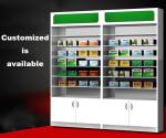 Customized Pharmacy Storage Cabinets Medicine Display Racks Glass Layer