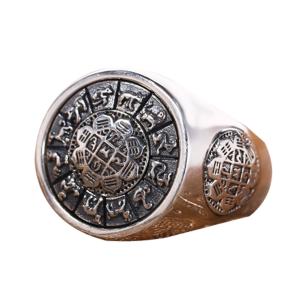 China Men Sterling Silver Engraved Chinese Zodiac Retro 925 Silver Ring (059886S) factory