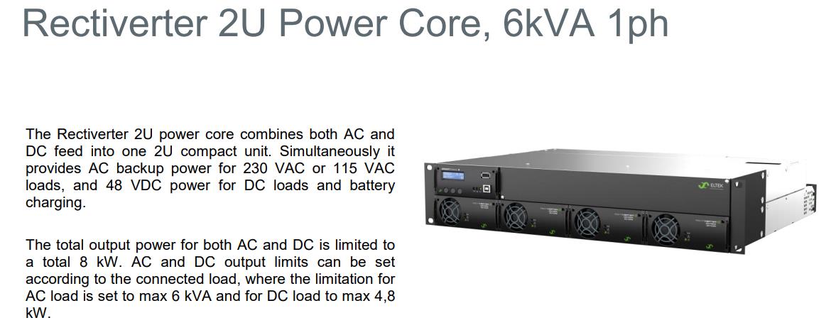 Rack Mount Eltek 4.8KW Power AC DC Rectiverter 2U Power Core 6kVA 1ph with Smartpack R controller (Part No. CTOR0402.1xx