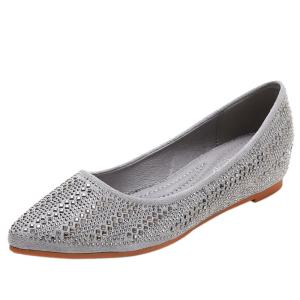 China BS161 Wedge Heel Single Shoes Women'S Mid-Heel New Style Pressure Drill Inner Increase Women'S Shoes One Foot Large Size factory