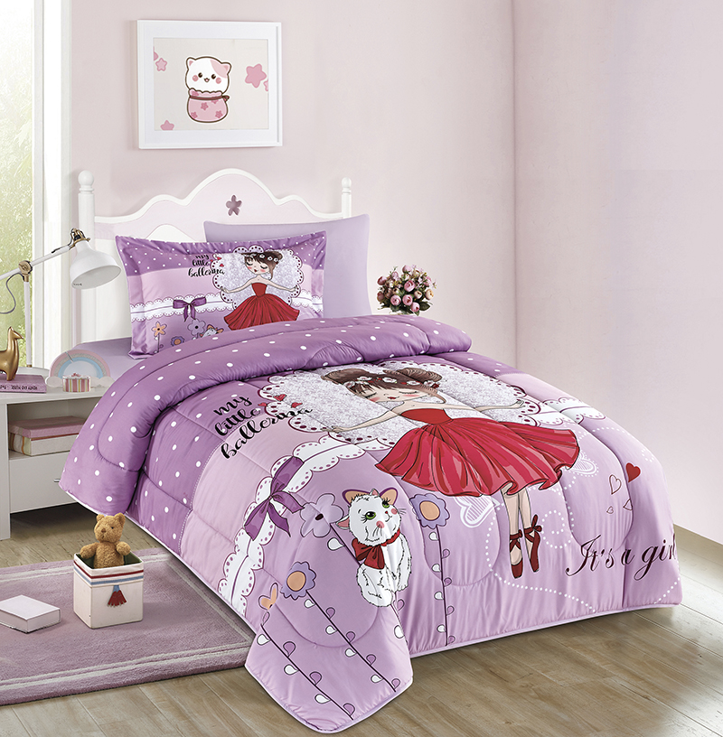 Home 4PCS Set Cute Cartoon Printed Kids Duvet Cover Set 100% Cotton Comforter Bedding