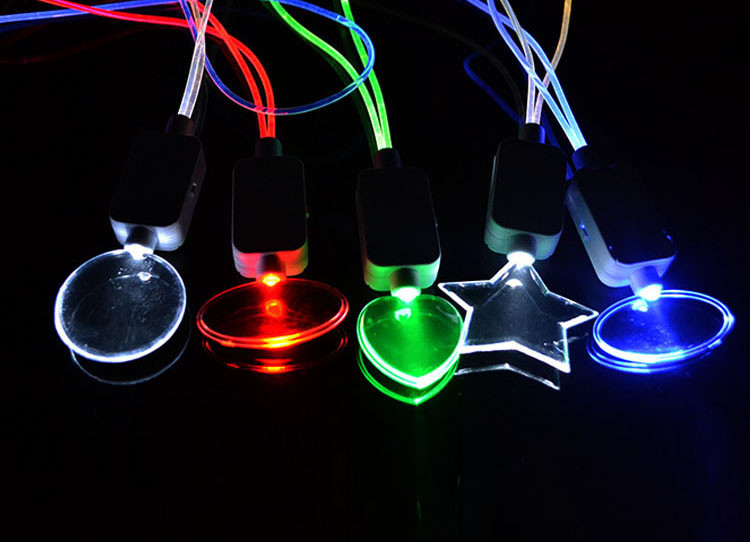 LED voice controlled light necklace 50cm TPU+ABS logo customized