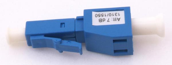 Blue LC Fiber Attenuator For Testing Equipment , Fixed Optical Attenuator 7 DB
