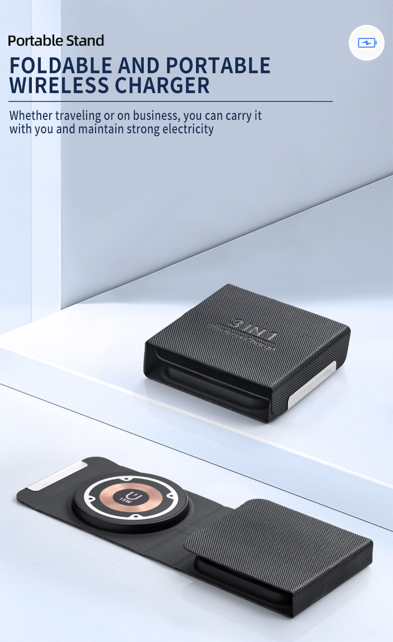 3 In 1 Magnetic Fast Wireless Charger Foldable Portable 15W 10W 7.5W 5W