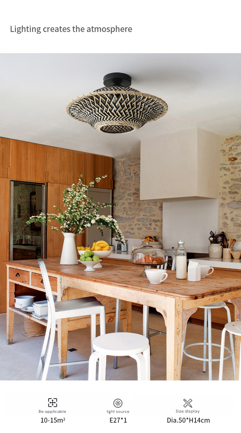 Round Bamboo Pendant Lamp , Woven Ceiling Light For Indoor Lighting