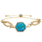 Gold Line Natural Blue Turquoise Handmade Beads Bracelet Adjustable