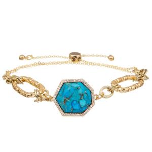 China Gold Line Natural Blue Turquoise Handmade Beads Bracelet Adjustable factory