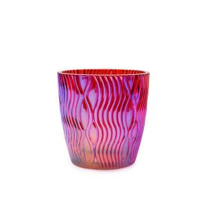 China Handmade Hot Pink Purple Striped Glass Candle Cup With Aluminum Cap factory