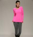 solid color round neck long sleeve nylon sports fitness T-shirt for ladies