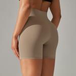 Solid color yoga shorts double-side sanding tight high-waisted stretch sports